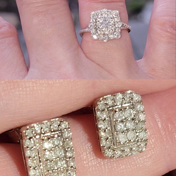 White Diamond Ring, (Size 6 & 1ctw) & White Diamond Earring 1.5ctw Set - Picture 10 of 10